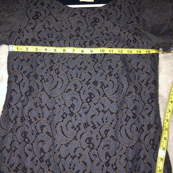 Grey/Blue Lace Dress Flutter Short Sleeve Midi - Picture 7 of 10